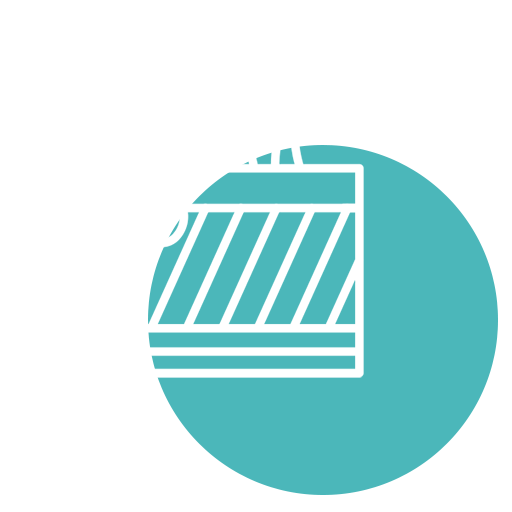 A minimalist illustration of a hair follicle in a skin cross-section, ideal for a veterinarian or vet clinic. Three strands of hair emerge from it, outlined in white against a teal circle background.
