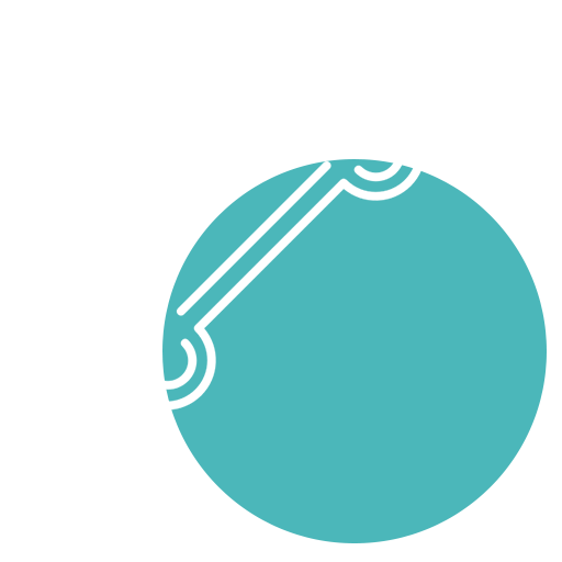 A simple illustration of a teal circle overlapping with the outline of a white dog bone on a light gray background, perfect for a veterinarian or vet clinic theme.