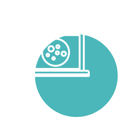 A stylized illustration of a microscope and a computer screen displaying circular cells, with a teal circle in the background—perfect for a vet or veterinarian-themed design.