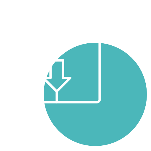 White outline of a clock and downward arrow inside a square, overlaid on a teal circle set against a light gray background. The minimalistic design could symbolize a veterinarian's efficient scheduling or vet appointment management.