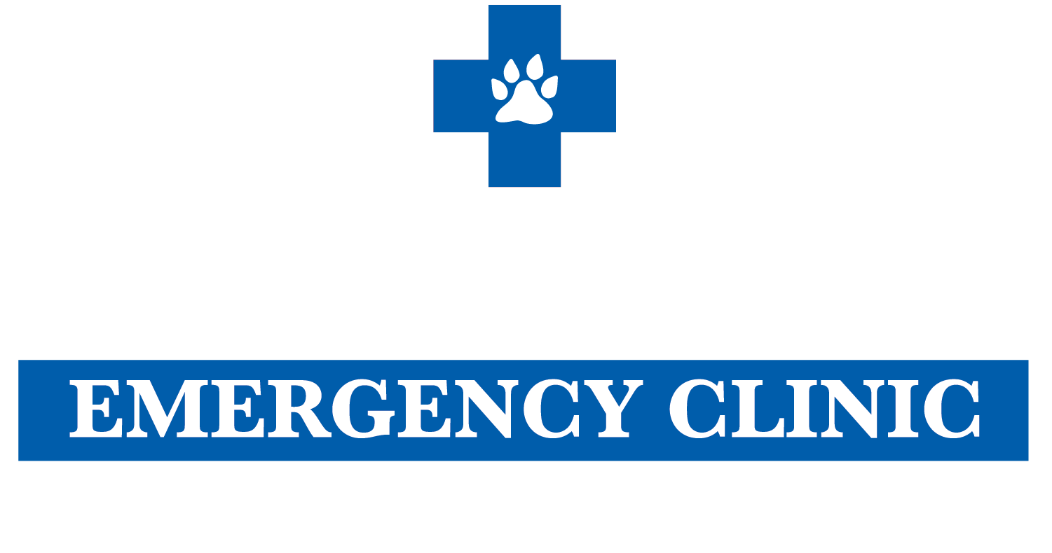 Logo for the Veterinary Emergency Clinic of Central Florida, featuring a blue medical cross with a white paw print and bold blue text reading "Veterinarian Emergency Clinic" beneath "VET" in large white letters.